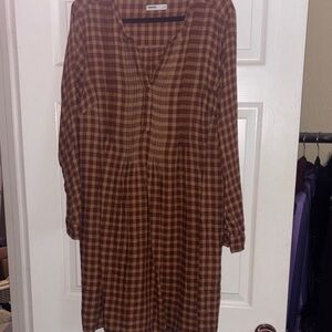 Sonoma Brown Checkered Long Sleeve Dress